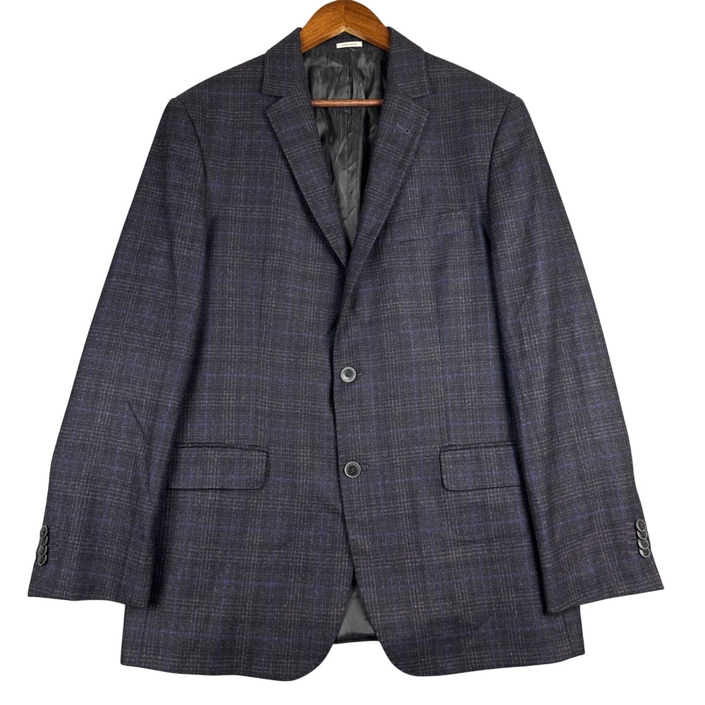 Joseph Abboud Heritage Reda Wool Plaid Blazer Sport Coat Charcoal Grey 42 Long
